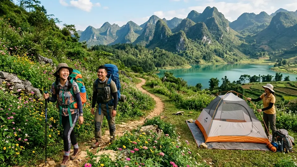 Hình ảnh người mới bắt đầu trekking trong thiên nhiên tươi đẹp