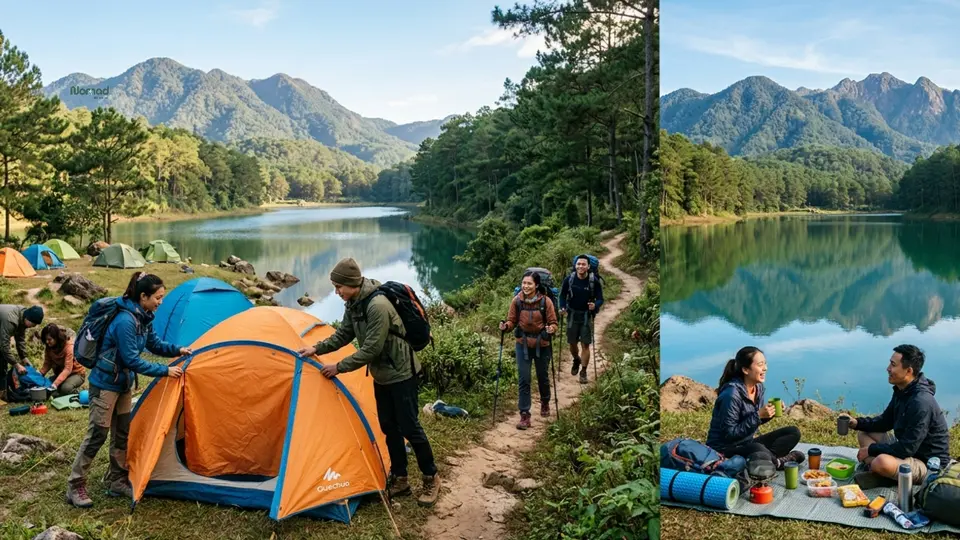 Hình ảnh mô tả hoạt động camping đầy thú vị và hấp dẫn